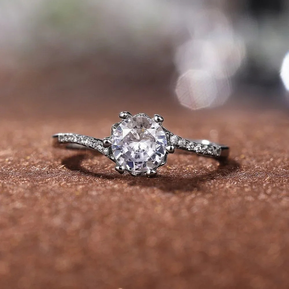 💥NEW MOISSANITE SILVER ROUND TWISTED BIG FLOWER SOLITAIRE ENGAGEMENT RING, K758 - Picture 3 of 7